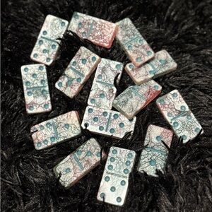 Artistic Handmade Domino Set with Blue‎ & Pink Accents